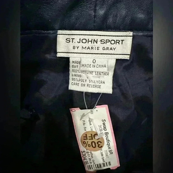 St. John Sport Navy Leather Pants Size Medium Size 0 - Picture 3 of 5